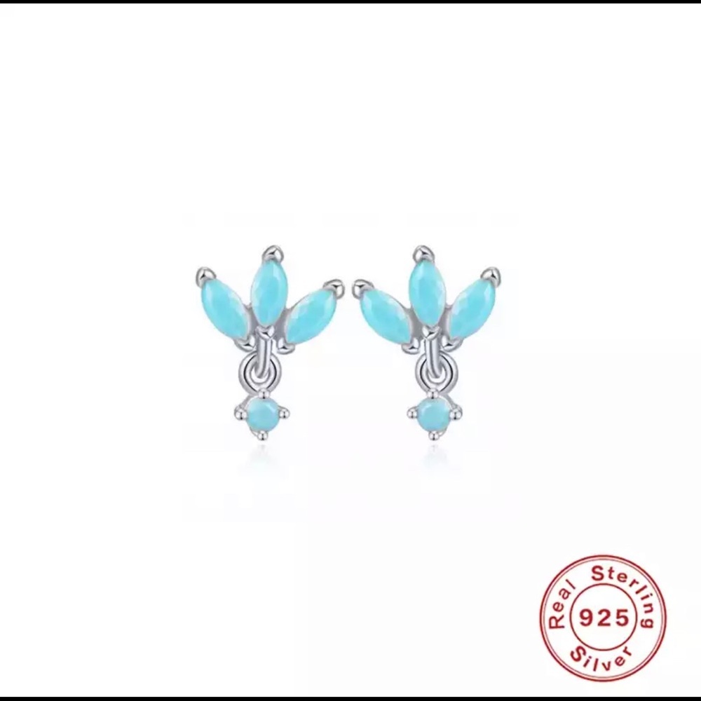 Aqua Blue Lotus Earring Silver